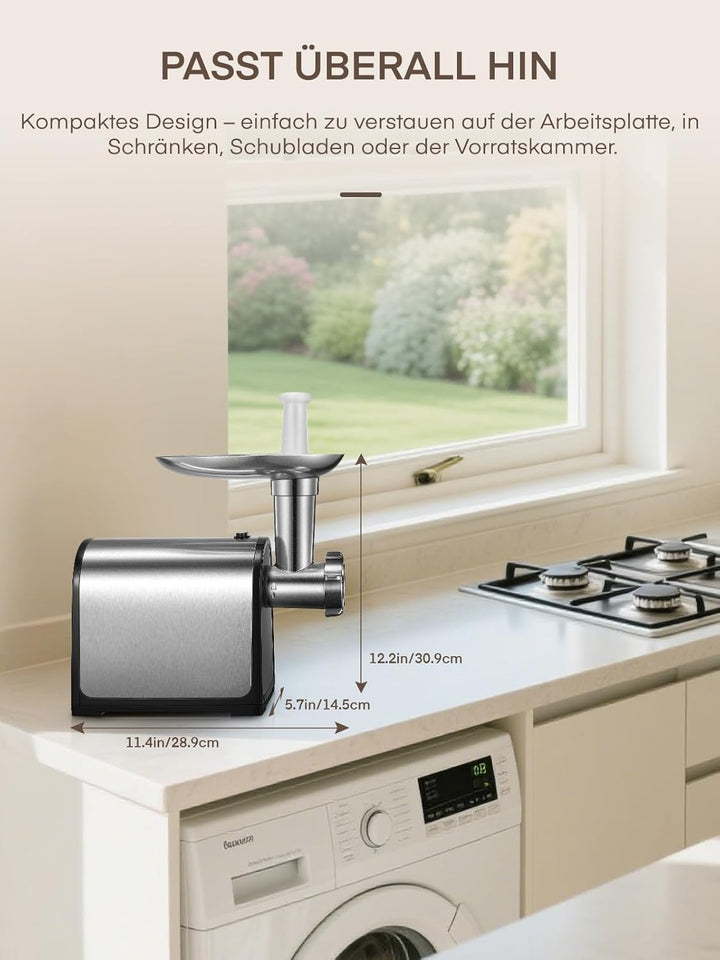 Fleischwolf Elektrisch, 3 in 1 Elektrischer Fleischwolf mit Wurstfüller, 3 Edelstahl-Schleifplatten,