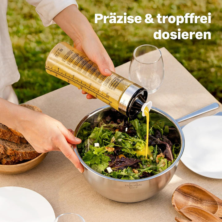 SILBERTHAL Dressingshaker aus Glas mit Rezepten – 500 ml – Spülmaschinenfest - Neuer Deckel & Neue R