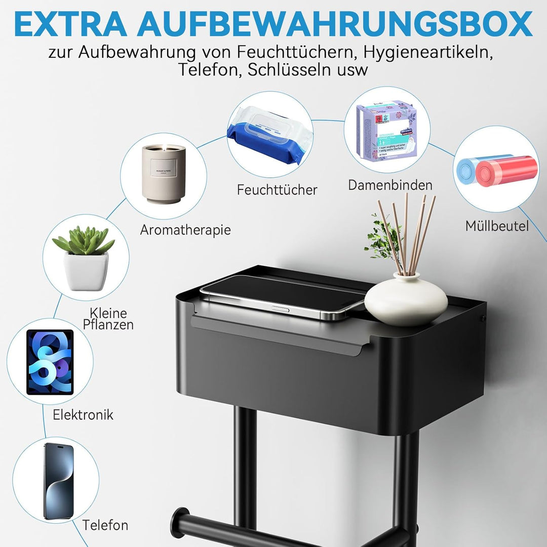 Toilettenpapierhalter Stehend – Edelstahl Klopapierhalter Stehend mit Feuchttücherbox, Stabiler Toil