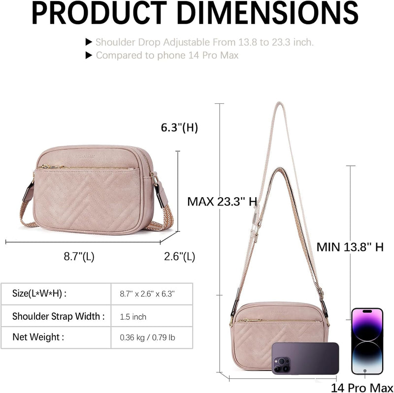 BOSTANTEN Damen Handy Umhängetasche, Crossbody Bag mit verstellbarem Breiter Gurt, PU Leder Gesteppt