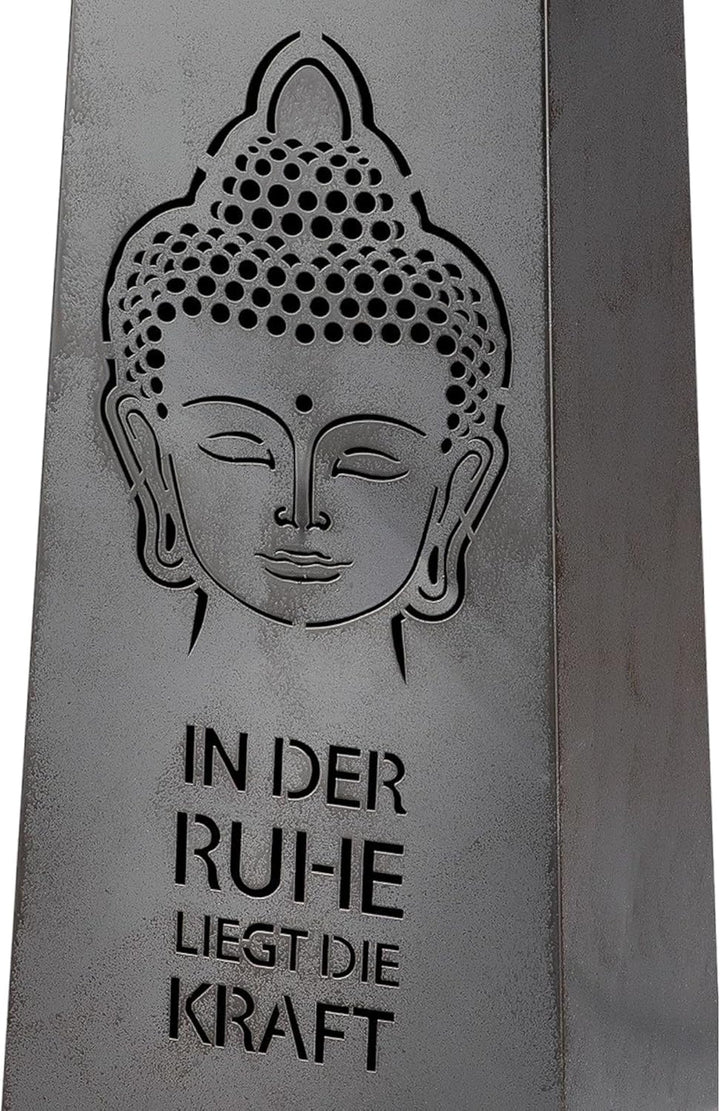 4465 Metall Schalenständer Buddha, In der Ruhe liegt die Kraft 95x50cm, Metallständer mit Pflanzscha
