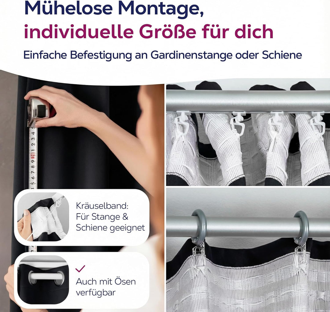 BEAUTEX Verdunkelungsgardine mit Kräuselband U-Band, Blackout Vorhang Blickdicht abdunkelnd, Grösse