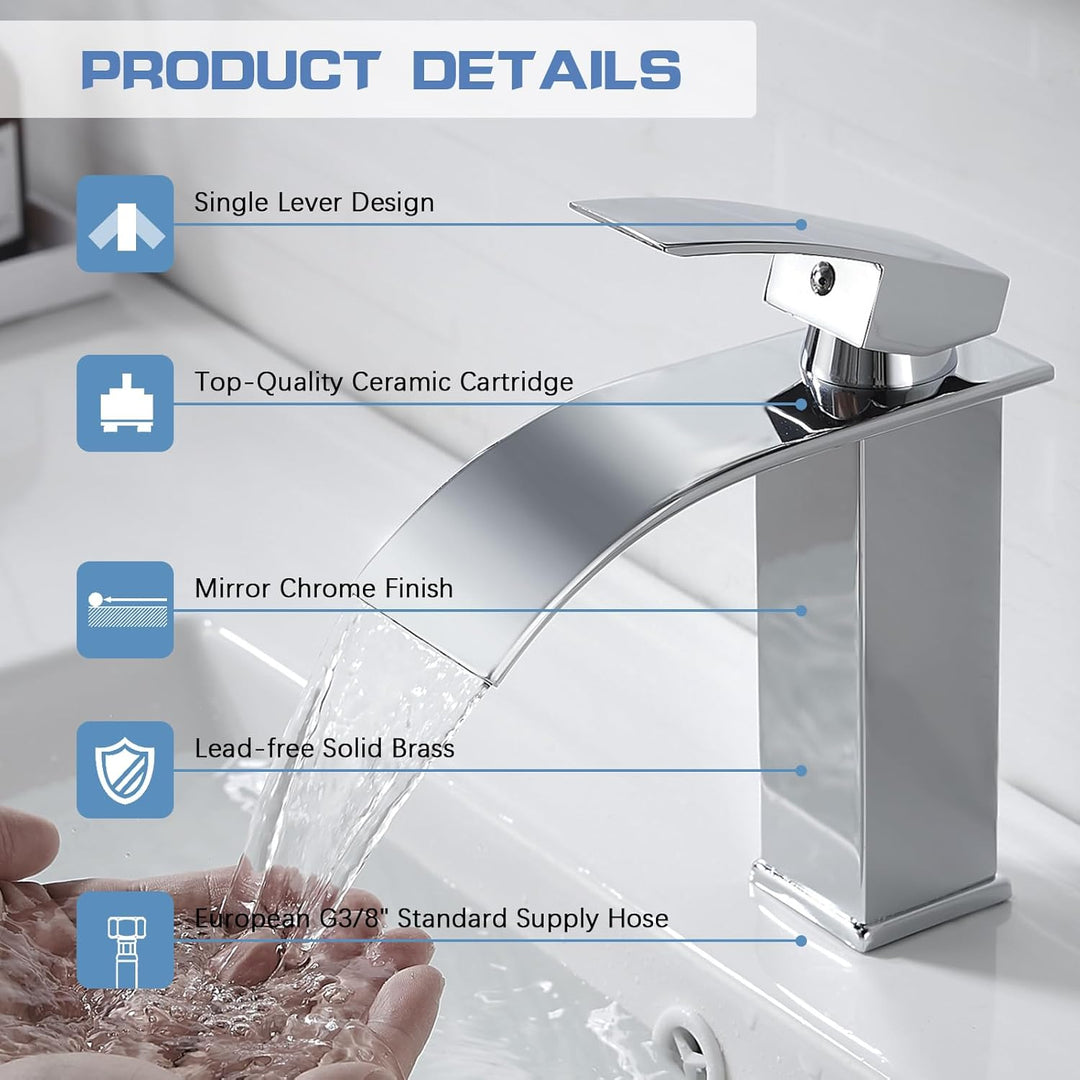 kisimixer Wasserhahn Bad Wasserfall, Waschtischarmatur für Badezimmer, Modern Einhandmischer Armatur