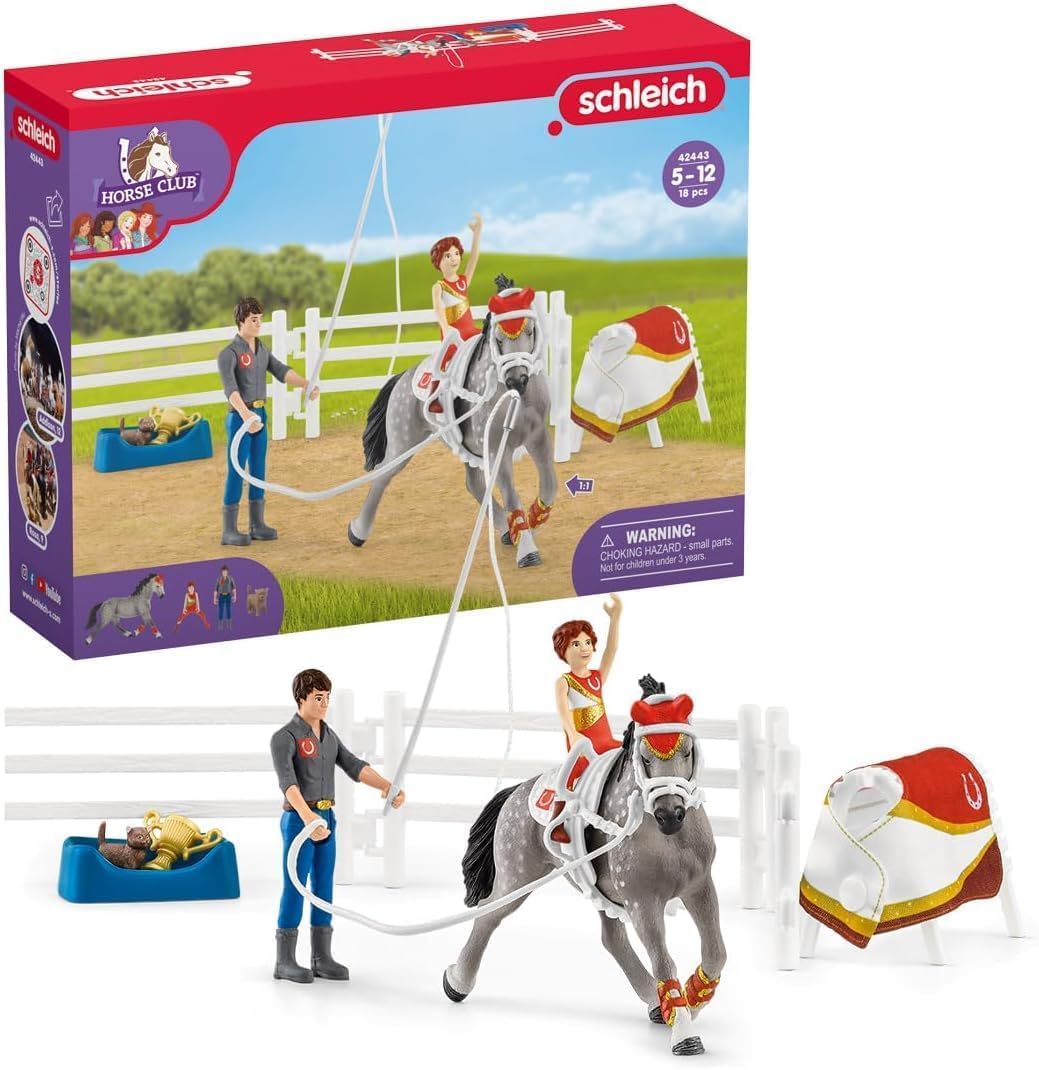 schleich 42443 HORSE CLUB Mias Voltigier-Reitset, 18 Teile Spielset mit schleich Pferde Figur, Mädch