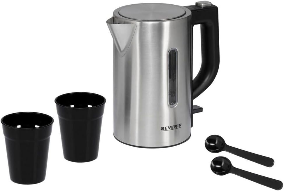 SEVERIN Reise-Wasserkocher-Set, Mini-Reisewasserkocher für 0,5 L, elektrischer Wasserkocher mit 2 Ku