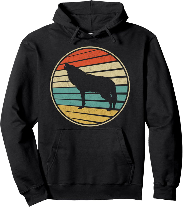 Cute Wolf Art Gift Retro Vintage 70s 80s Grey Wolf Lover Fun Pullover Hoodie