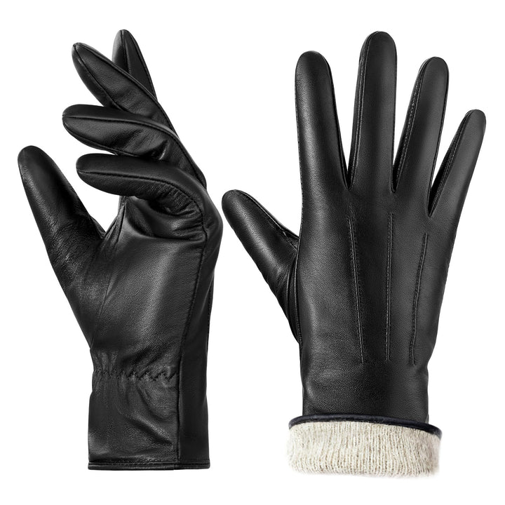 BISON DENIM leder handschuhe damen-Kaschmirverkleidung, Touchscreen und Winterhandschuhe Schwarz XL,