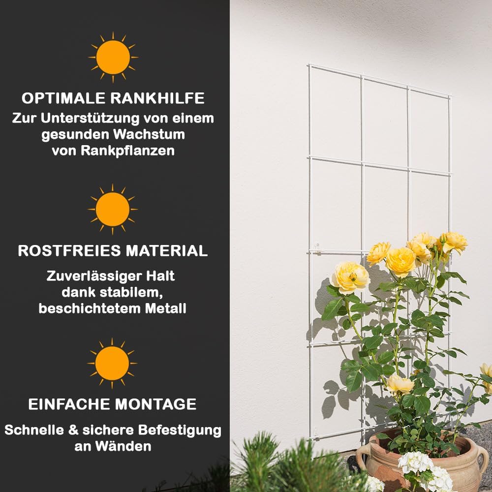 Gitterspalier Metall 150 x 60 cm Rankhilfe weiss, Kletterhilfe für Pflanzen, Rosen &amp; Rankpflanzen, i