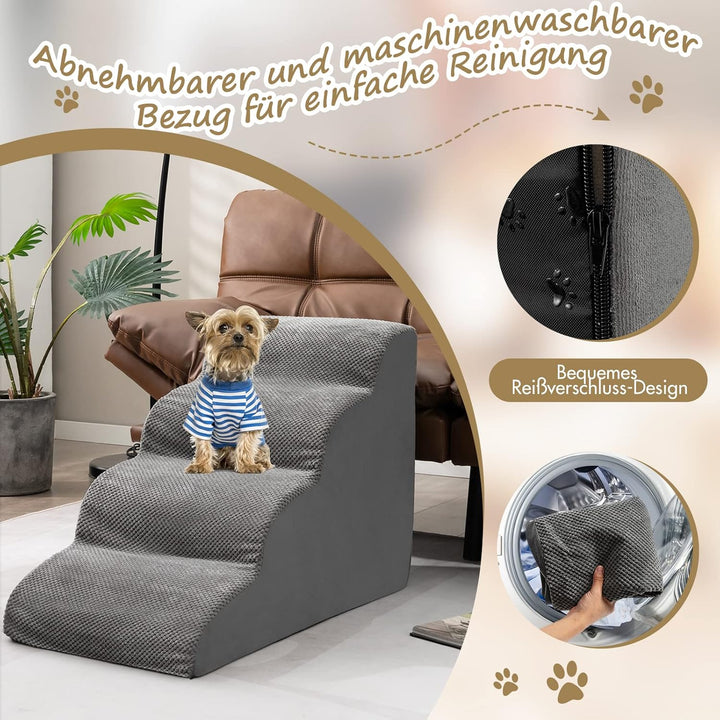 COSTWAY Hundetreppe 4 Stufen, rutschfeste Hundestufe aus Schaumstoff, Haustiertreppe für Hunde Katze