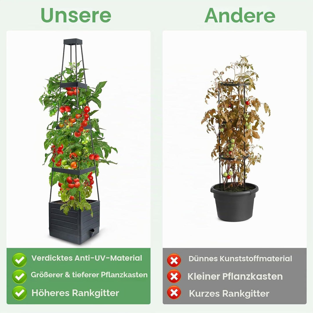 MQUPIN 145cm Tomaten Pflanzkästen, 1 Stück Hochbeet mit Rankgitter zum Klettern von Gemüse, Pflanzen