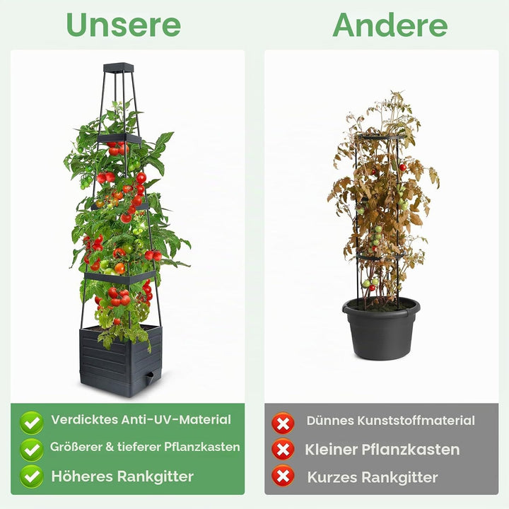 MQUPIN 145cm Tomaten Pflanzkästen, 1 Stück Hochbeet mit Rankgitter zum Klettern von Gemüse, Pflanzen