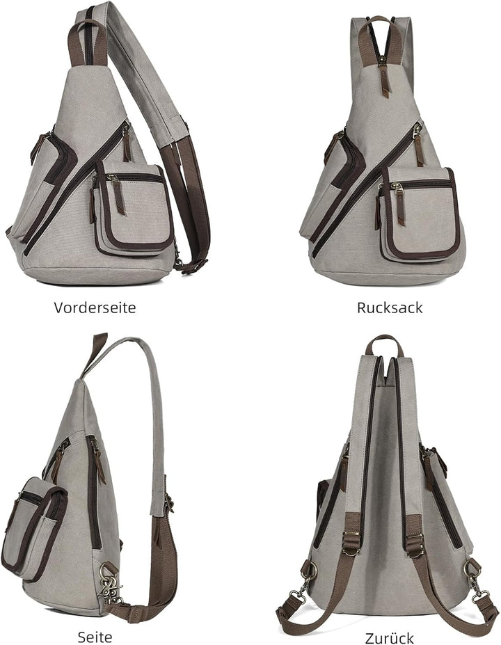 KL928 Canvas Sling Bag Herren und Damen, Crossbody Brusttasche Schulterrucksack Schultertasche Rucks