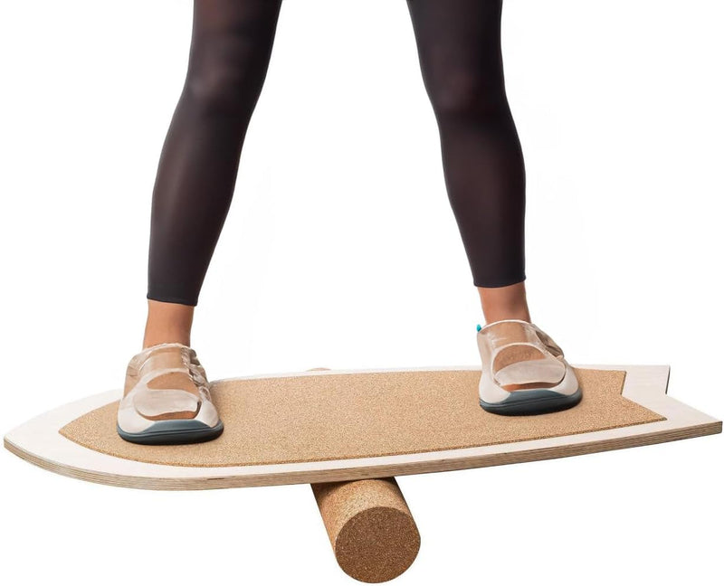 Balance-Board mit Korkpads & Korkrolle | 70 x 30 cm | Gleichgewichtsbrett | Wackel-Brett | Koordinat