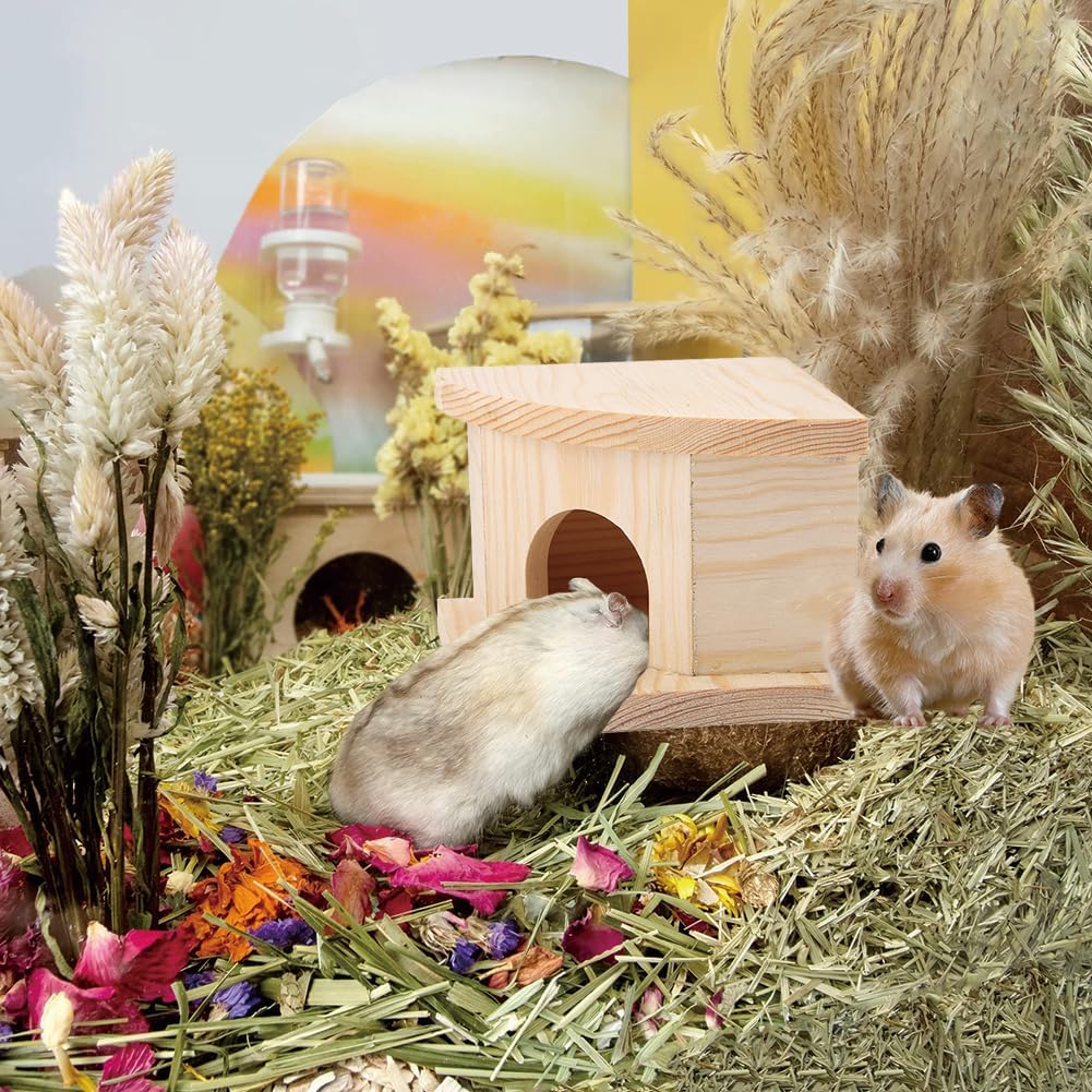 Hamster Holzhaus, Holz Hamsterhaus Versteck Ecketage Rechts Käfig Dekor Zubehör Mehrkammernhaus Meer