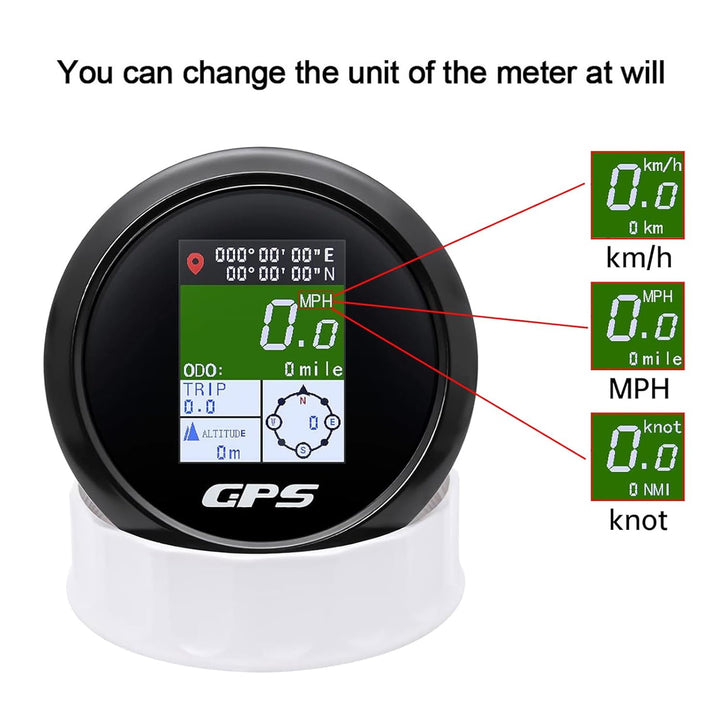 Geloo 85mm GPS Tachometer TFT einstellbar Mph Knoten Km/h Digitaler Geschwindigkeitsmesser Kilometer