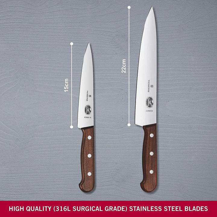 Victorinox, Wood, Profi Tranchier-Set, 2-teilig, gerader Schliff, Extra Scharf, Edler Holzgriff, bra