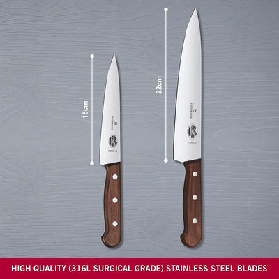 Victorinox, Wood, Profi Tranchier-Set, 2-teilig, gerader Schliff, Extra Scharf, Edler Holzgriff, bra