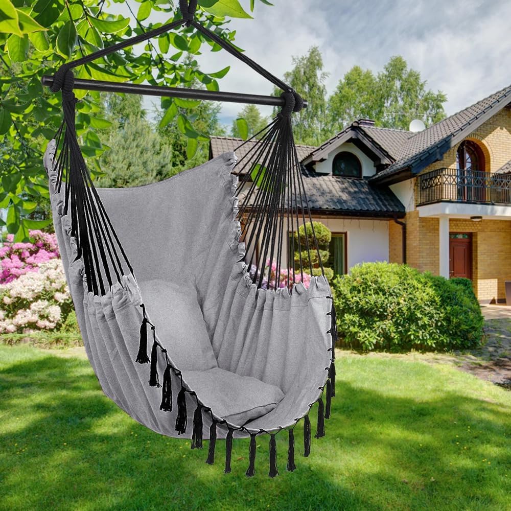 Hängesessel Hängeschaukel Hängestuhl mit 2 Kissen & Tasche, Übergrosser Hängesessel Kinder & Erwachs