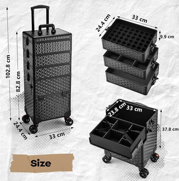 Kosmetik Trolley 5 in 1 Kosmetikkoffer Trolley Make up Koffer Gross Friseurkoffer mit Rollen Schmink