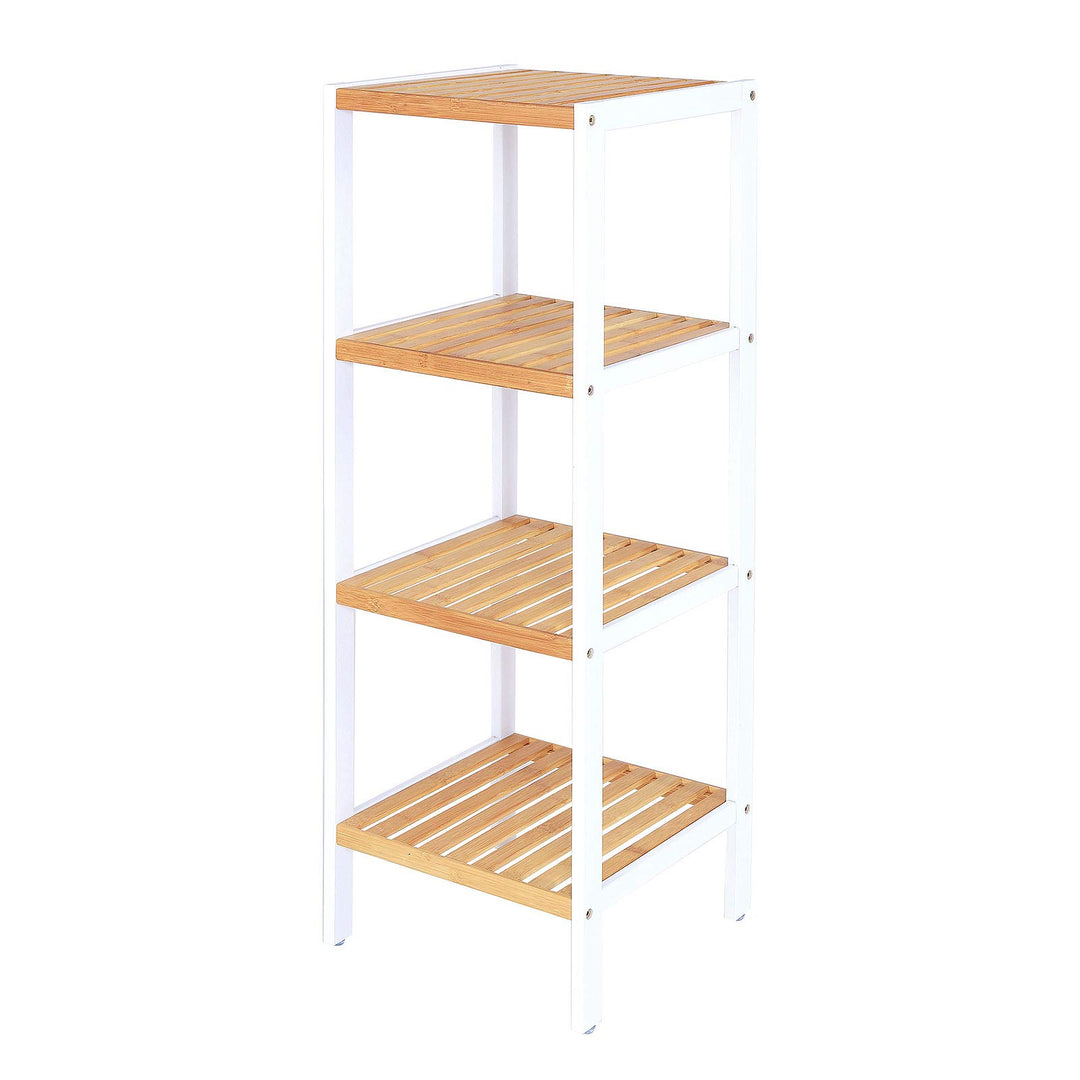 dibea Badezimmerregal mit 4 Ablageflächen Wohnzimmerregal Standregal Bambusregal Badregal Bücherrega