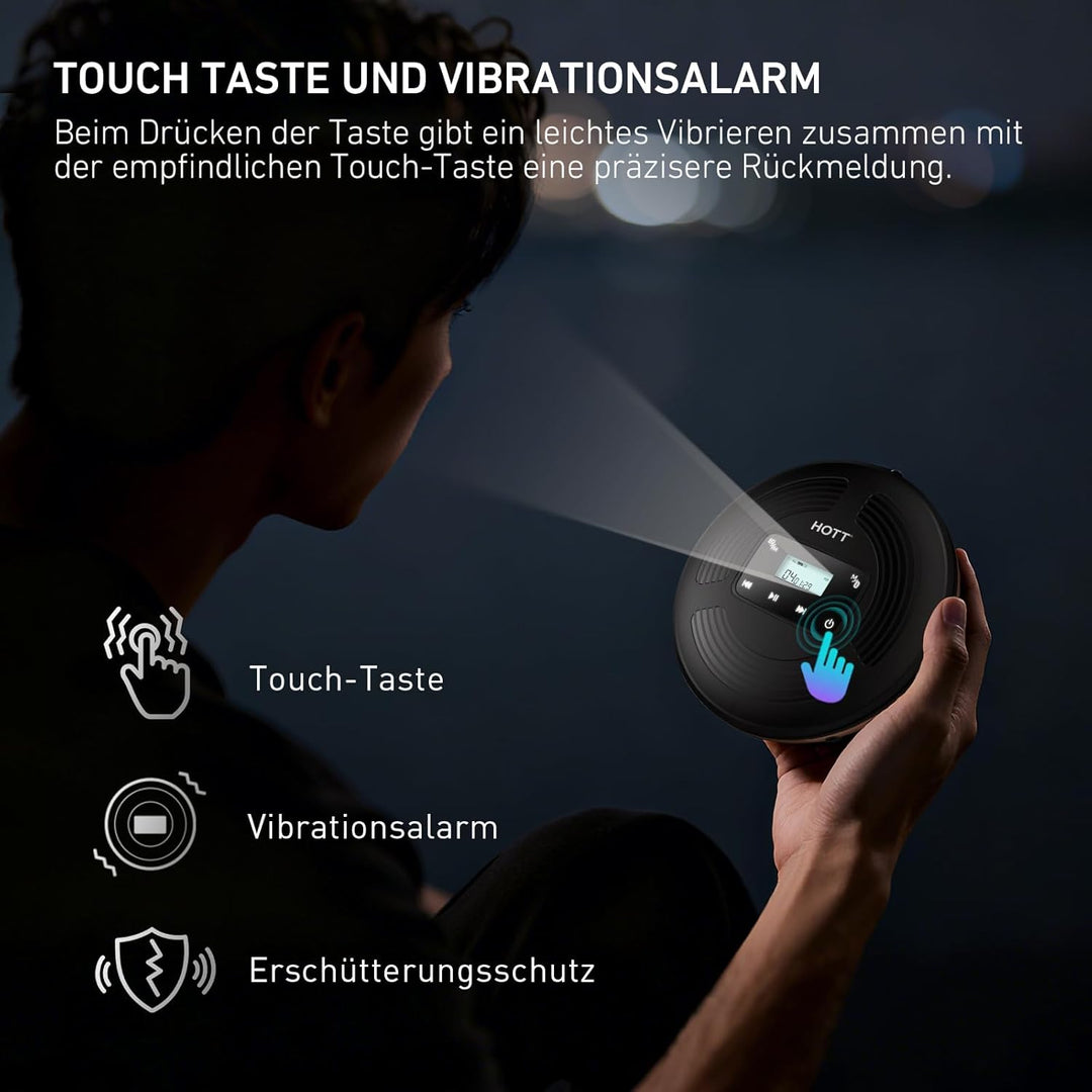 HOTT Tragbarer CD Player 1800 mAh wiederaufladbarer CD-Player mit Bluetooth und FM-Transmitter Ideal