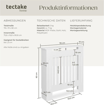 tectake® Heizkörperverkleidung, Holzverkleidung MDF, Heizungsverkleidung weiss mit Lamellen, Heizkör