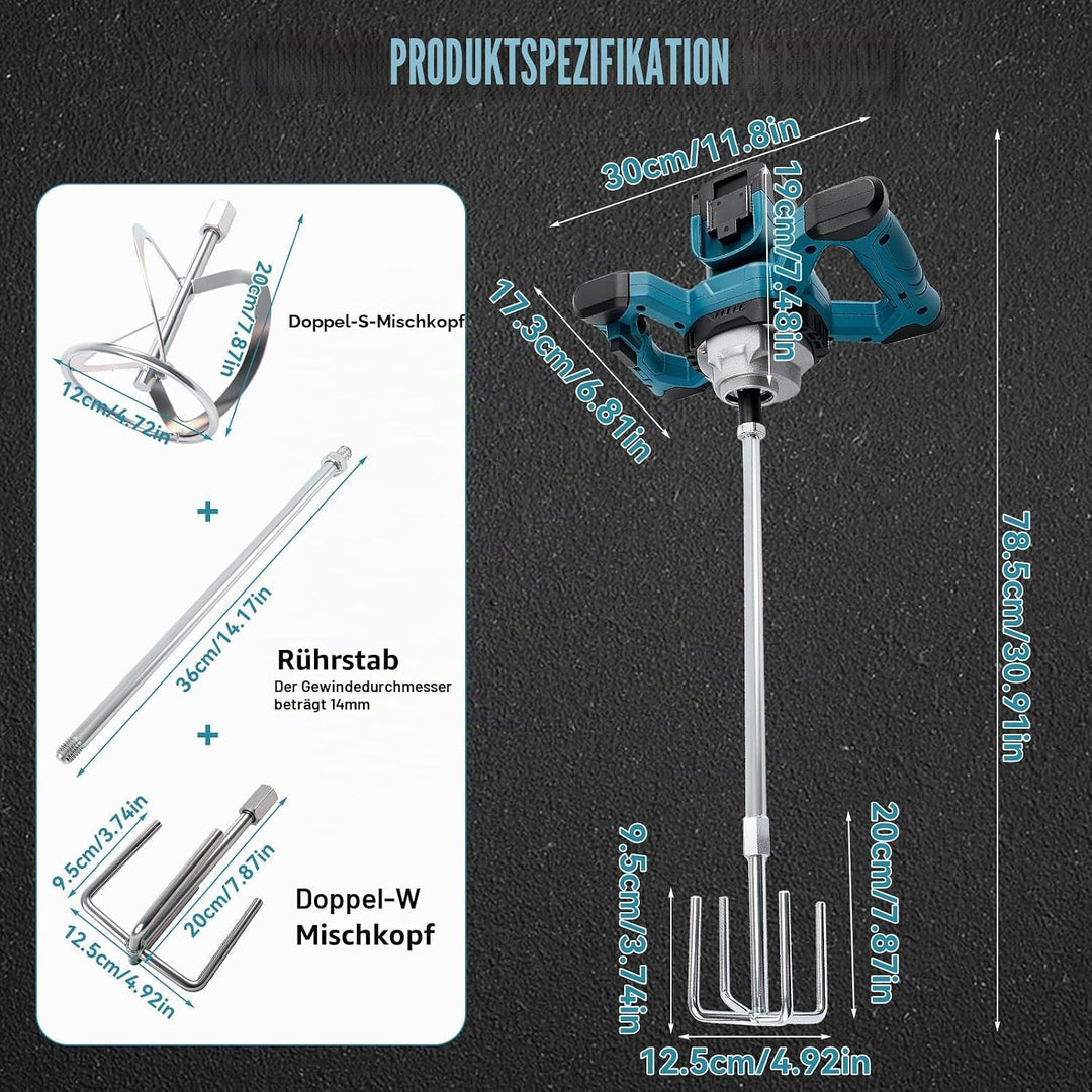 Kabelloser Zementmischer Kompatibel mit Makita 18V Akku, 680 U/min Bürstenloser Paddelmischer mit 6