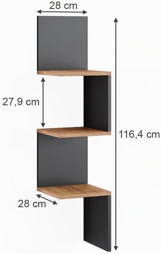 Vicco Eckregal Paolo, Bücherregal, Anthrazit, 28 x 116.4 cm Anthrazit 116 cm, Einzel, Anthrazit 116