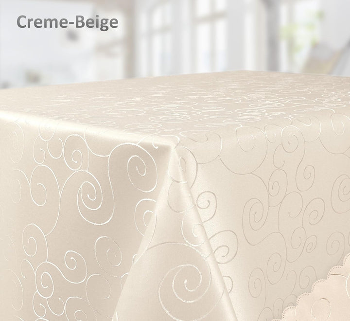 BEAUTEX Tischdecke Damast Ornamente - Bügelfreies Tischtuch - Fleckabweisende, Pflegeleichte Tischwä