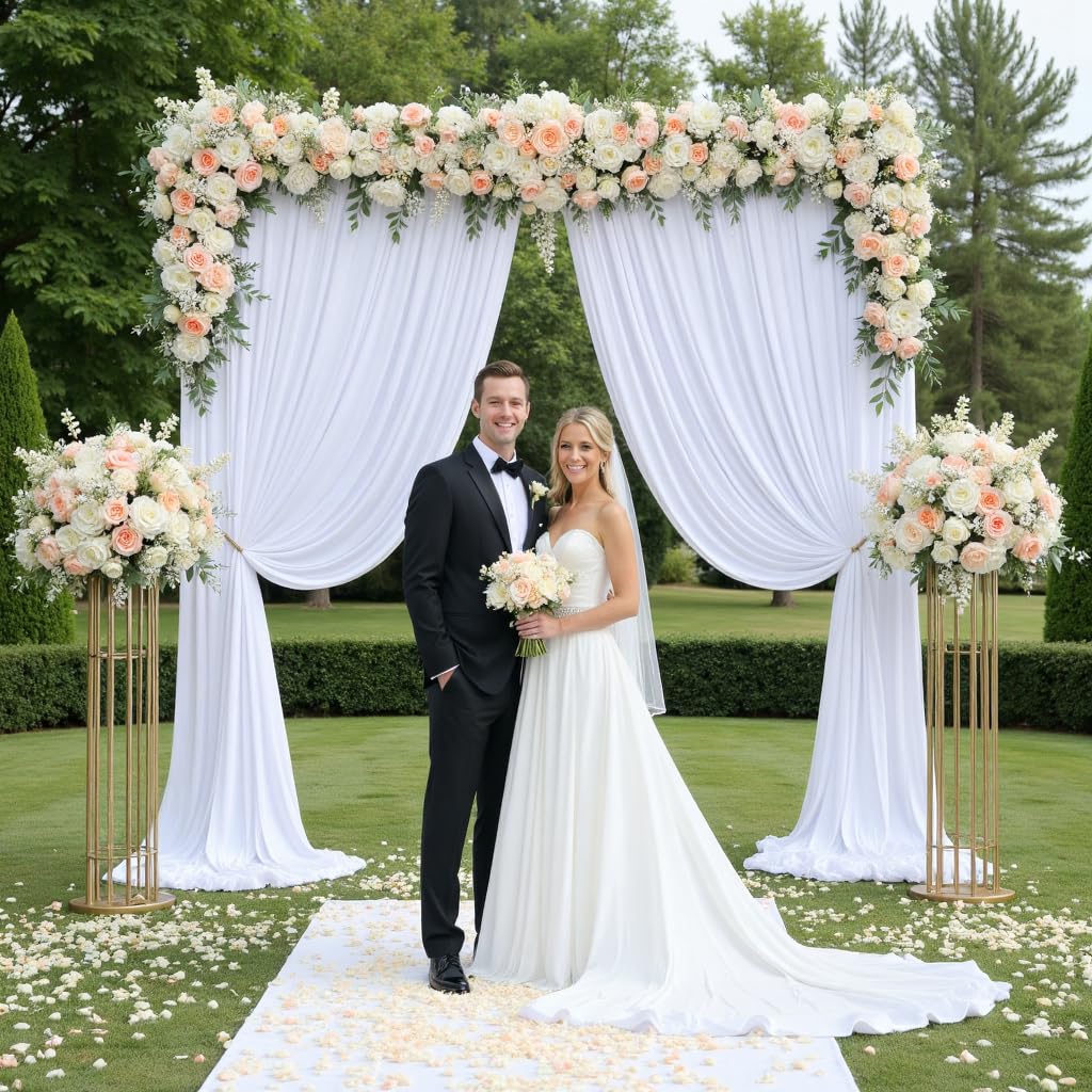 HBBMAGIC 2 Stücke 1,5×3cm Weiss Hintergrund Vorhänge für Hochzeit Party 100% Polyester Falten freie