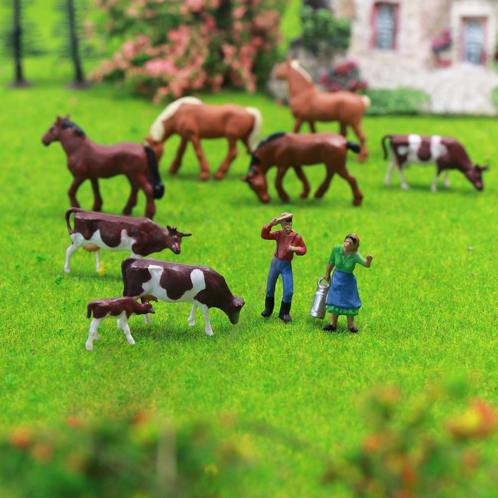 Evemodel 36Stk. Verschiede Rinder Kühe Pferde Figuren Bunt Tierfiguren Spur H0 1:87 Bauernhof Dekor