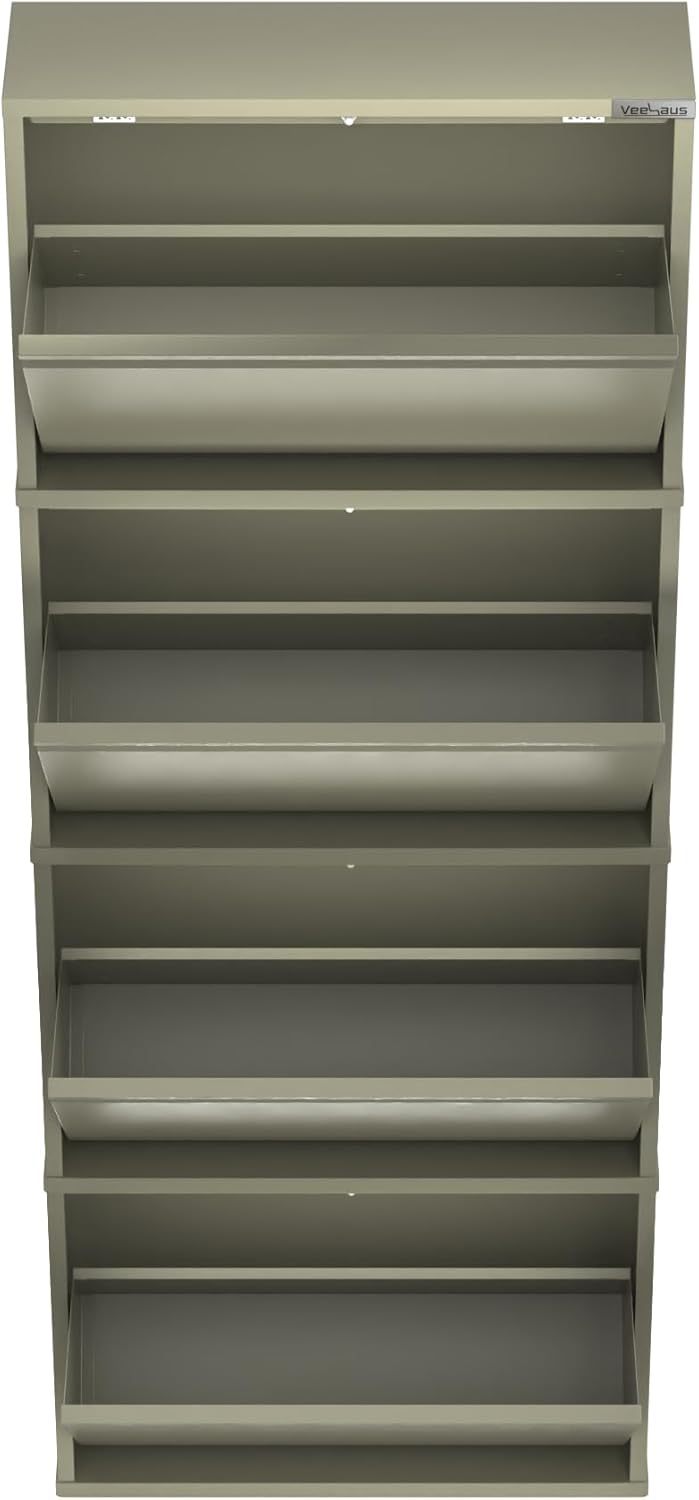 Schuhregal, schmal, hoch, Schuhschrank, mit magnetischem Deckel, Wandmontage, aus Metall (Grau Kiese