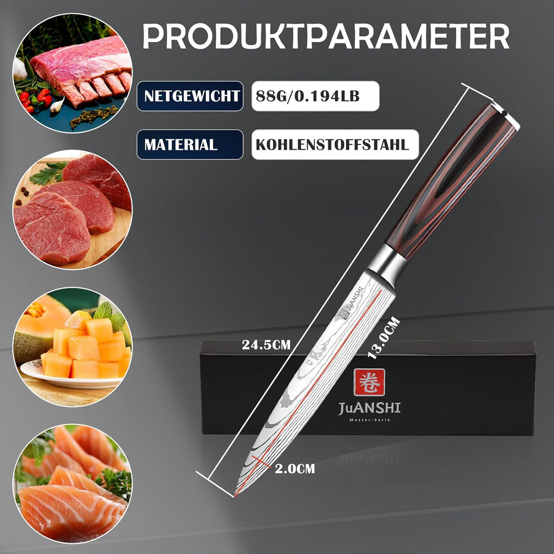 JUANSHI® Japanisches Messer, 13 cm Universalmesser - Professionelles Küchenmesser mit Pakkaholzgriff