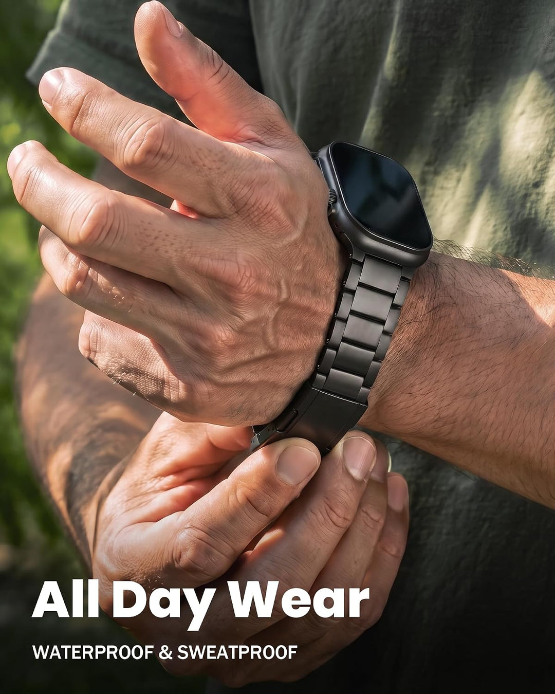 LULULOOK Titan Armband für Apple Watch Ultra 3/2/1 Armband 49mm, DLC Titanium Schwarz Grad 2 Ersatza