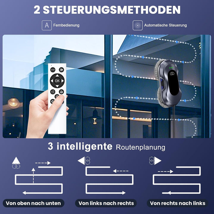 Fensterputzroboter, 6000 Pa Saugkraft Elektrischer Fensterroboter, Doppelhelix-Reinigung, Randenerke