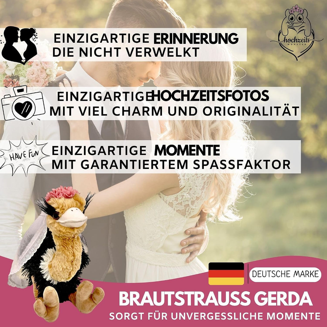 Brautstrauss Gerda **Premium** Plüschtier - Vogel Strauss Stofftier Partygag als Wurfstrauss für die