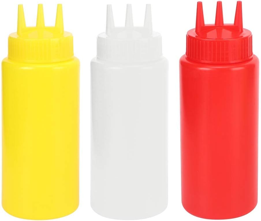 6 Stück Squeeze-Flasche, 3-Loch-Plastik-Squeeze-Gewürzflasche mit Deckel für Salatdressing, Saucen,