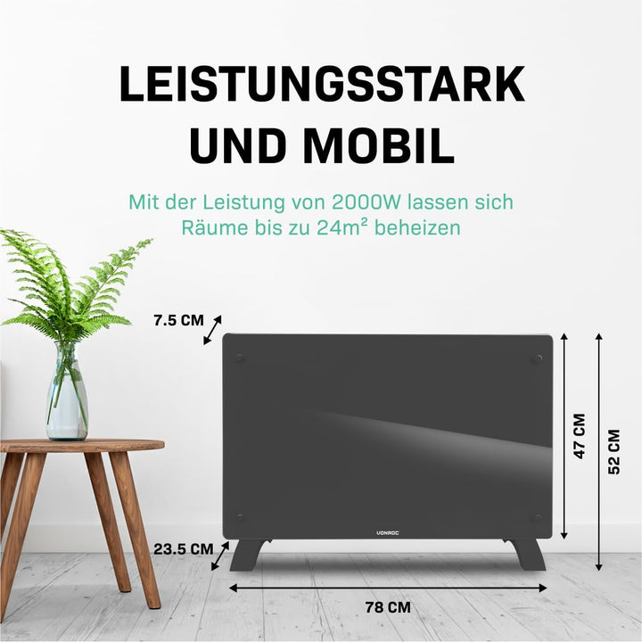 VONROC Elektroheizung energiesparend 2000W - Konvektor Heizung [24qm Räume] - Mobile Elektrische Hei