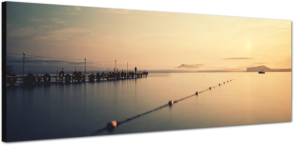Paul Sinus Art Panoramabild auf Leinwand und Keilrahmen 150x50cm Schwarzes Meer Dämmerung Wolkenschl