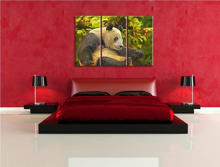 niedlicher Pandabär NewArt 3-Teiler Leinwandbild 120x80 Bild auf Leinwand, XXL riesige Bilder fertig
