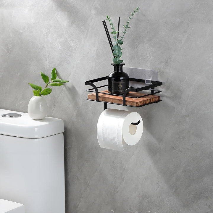 YIGII Toilettenpapierhalter Mit Ablage-Klopapierhalter Mit Feuchttücherbox, Klopapierhalter Holz, Wc