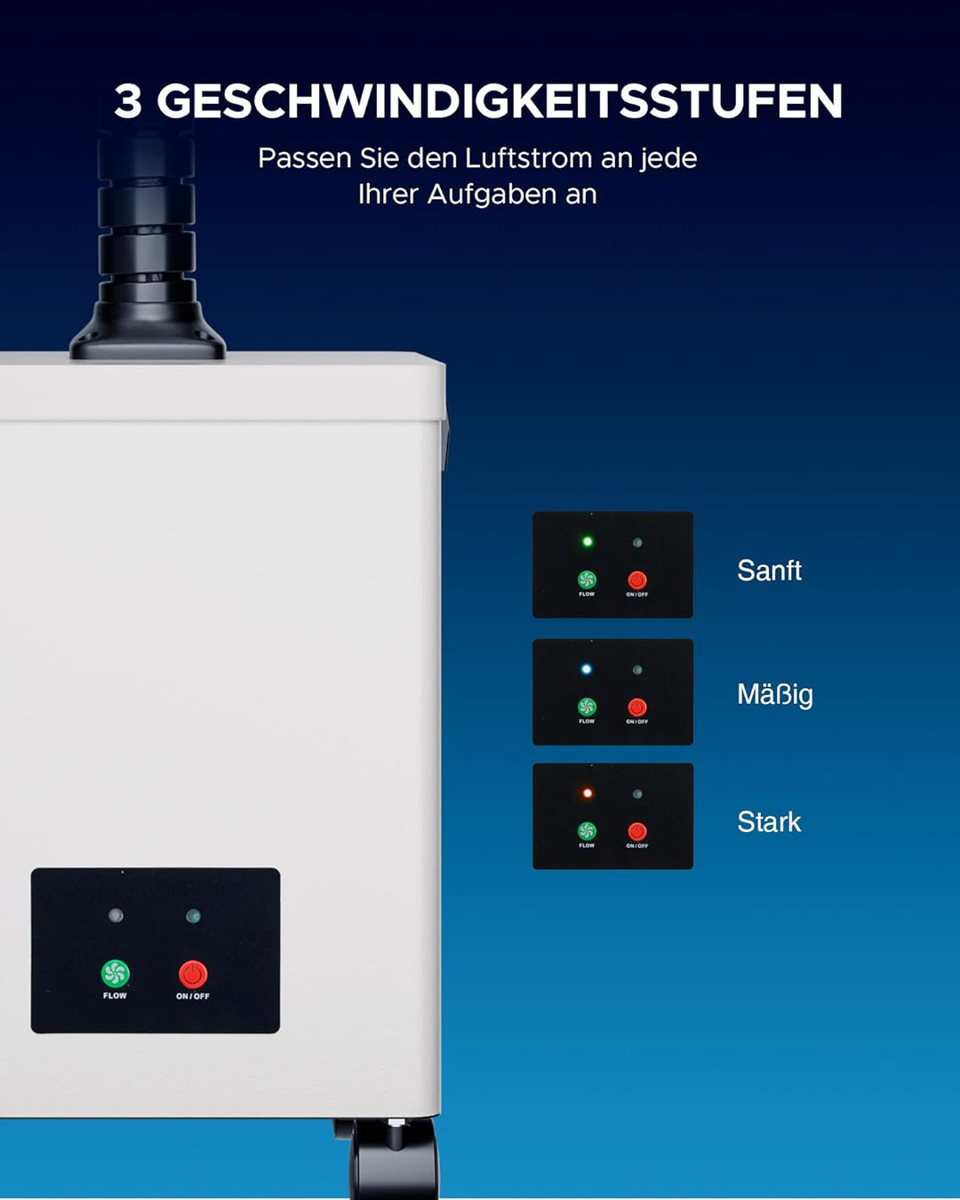 OMTech Rauchabsauger XF18 mit 3-Stufen-Filter Rauchabsorber und -reiniger mit Rädern 80W 180m3/h Löt