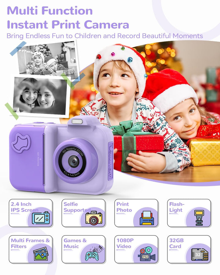 JoJoego Kinderkamera Sofortbildkamera, 2,4-Zoll 24MP Kinder Digitalkamera mit Selfie,1080P HD Dual-K