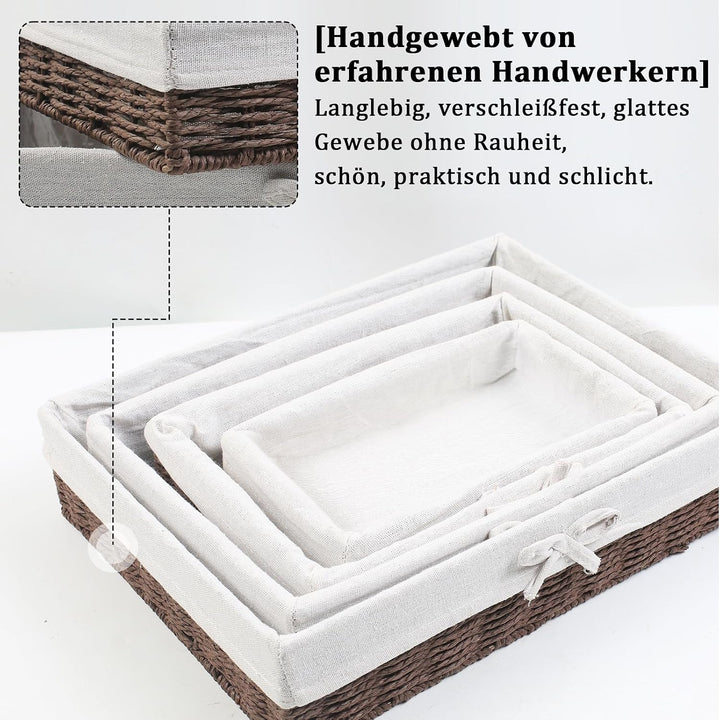 4er Set Brotkörbchen mit Baumwolleinsatz, 4 Grössen Brötchenkorb | mit Innen Metallrahmen | Brotkorb