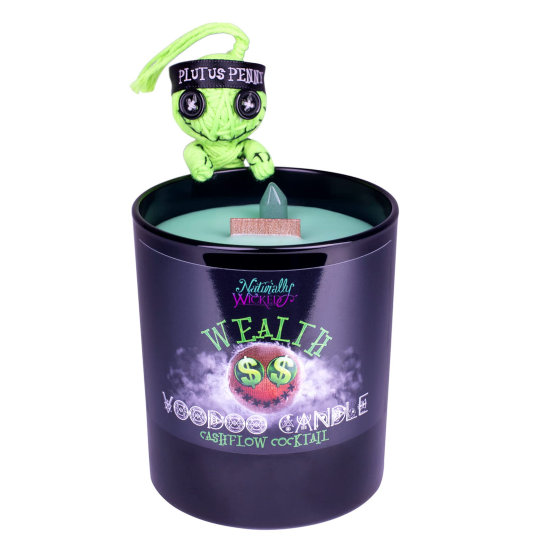 Naturally Wicked Voodoo Reichtums-Kerze | Inklusive Voodoo-Puppe &amp; Kristallstab | Vegane Kristallzau