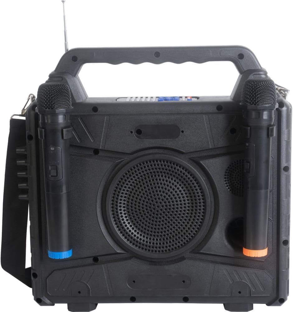 IBIZA KARAVISION tragbarer Karaoke Lautsprecher mit Bildschirm und 2 Funk-Mikrofonen Karaokeanlage P
