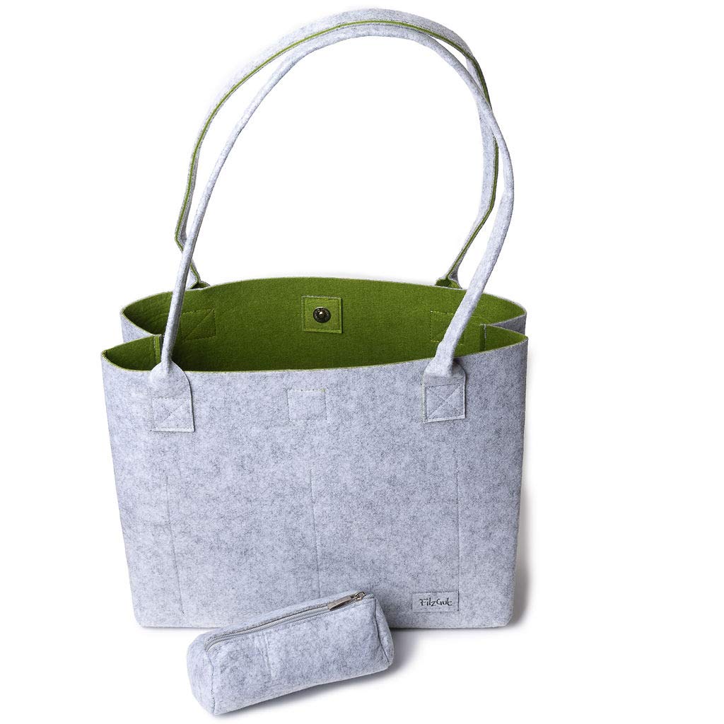 Filzeinkaufstasche Grau & Grün (15L) Damen Shopper Greta Tragetasche Filztasche Shopper Handtasche g