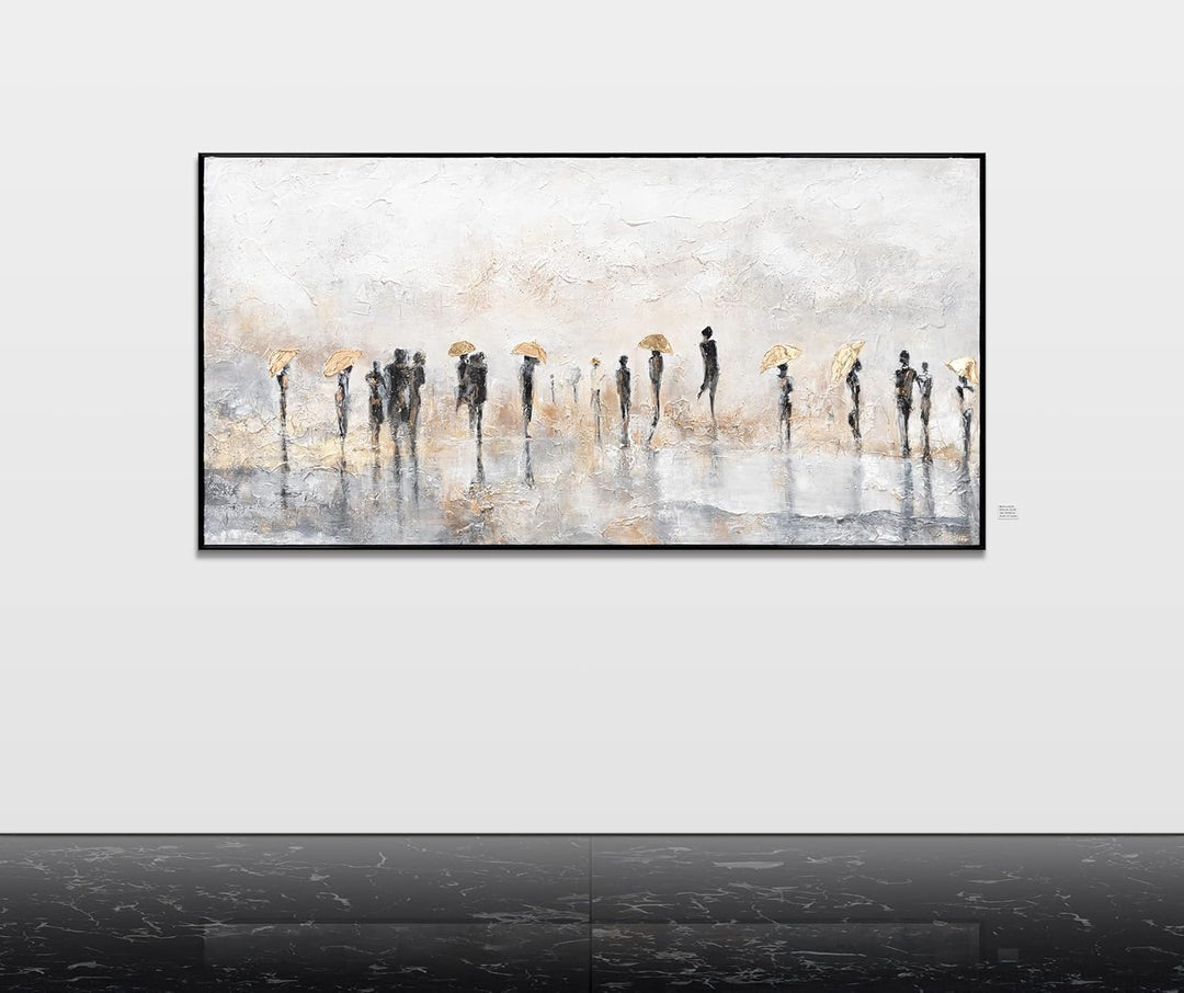 YS-Art XXL Abstrakt Acryl Gemälde auf Leinwand mit Rahmen Sommerregen handgemalte Wandbilder Wohnzim