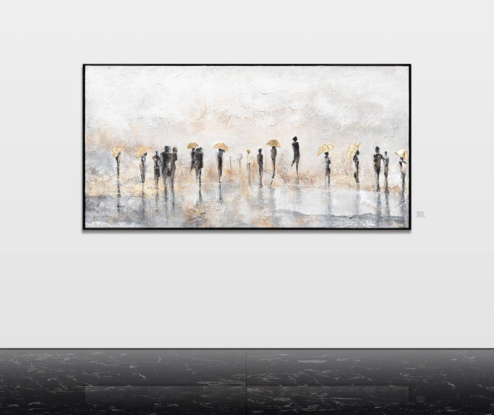 YS-Art XXL Abstrakt Acryl Gemälde auf Leinwand mit Rahmen Sommerregen handgemalte Wandbilder Wohnzim