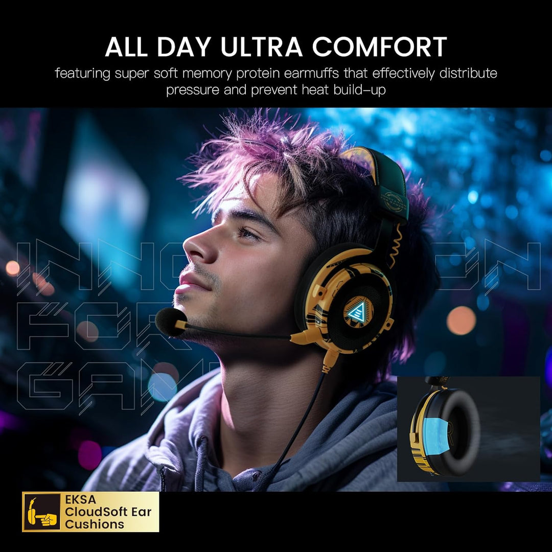 EKSA Gaming Headset, 7.1 Surround Sound PC Headset mit Noise Cancelling Mikrofon, USB & 3,5 mm Audio